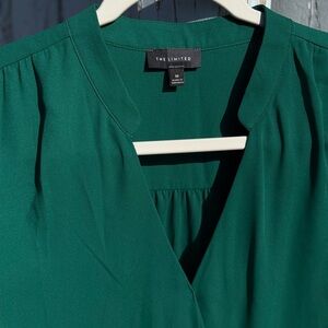 The Limited Dress Blouse Womens Medium Emerald Green Tunic V-Neck Cross Wrap Top